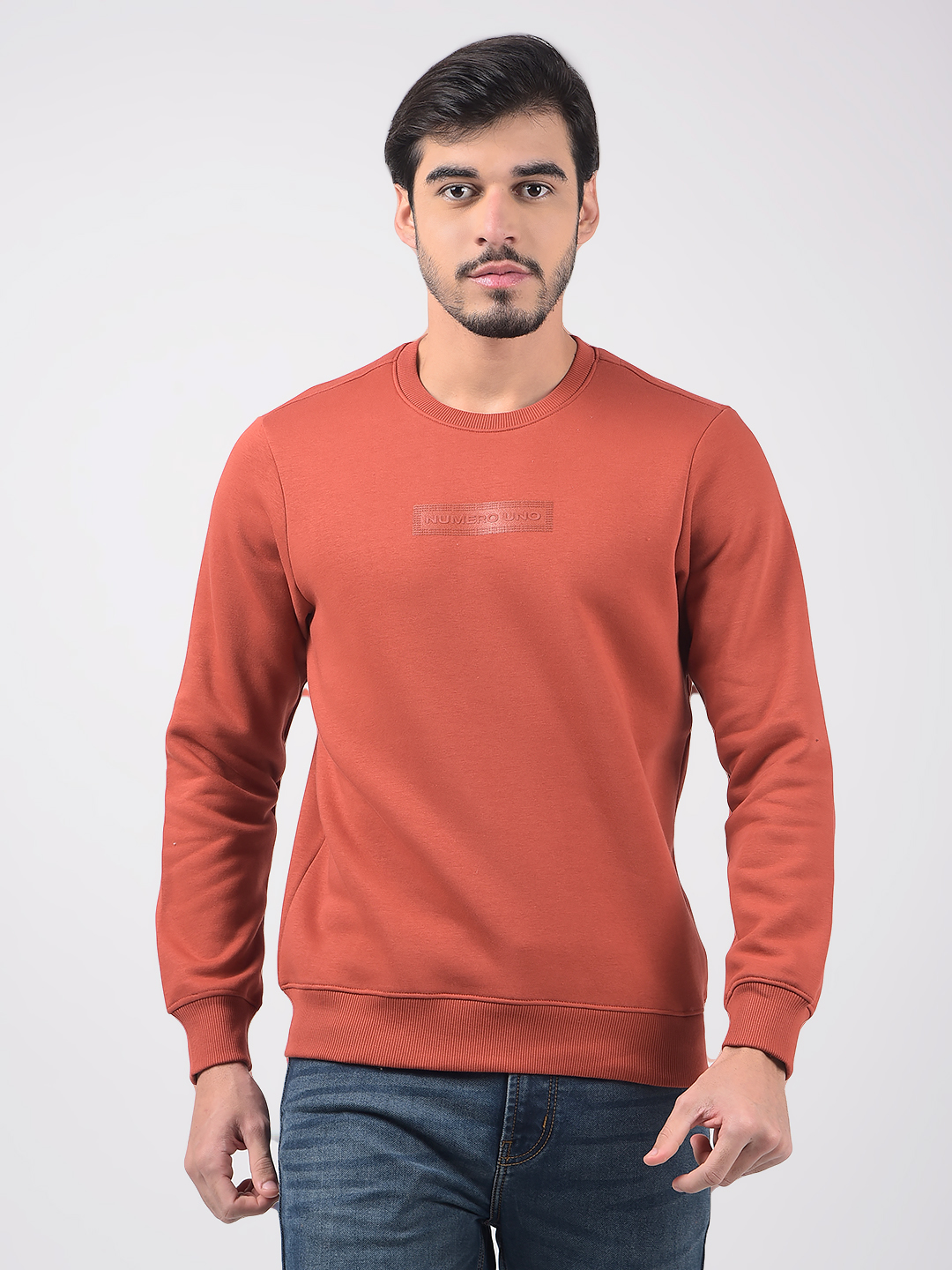 Numero Uno Men Textured Brown Sweat Shirt